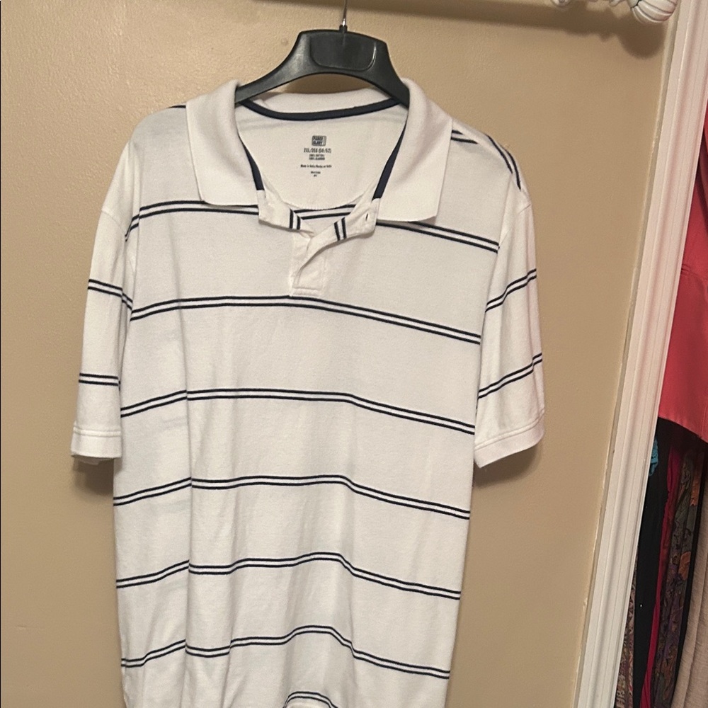 Old Navy Classic White Polo with Navy Stripes